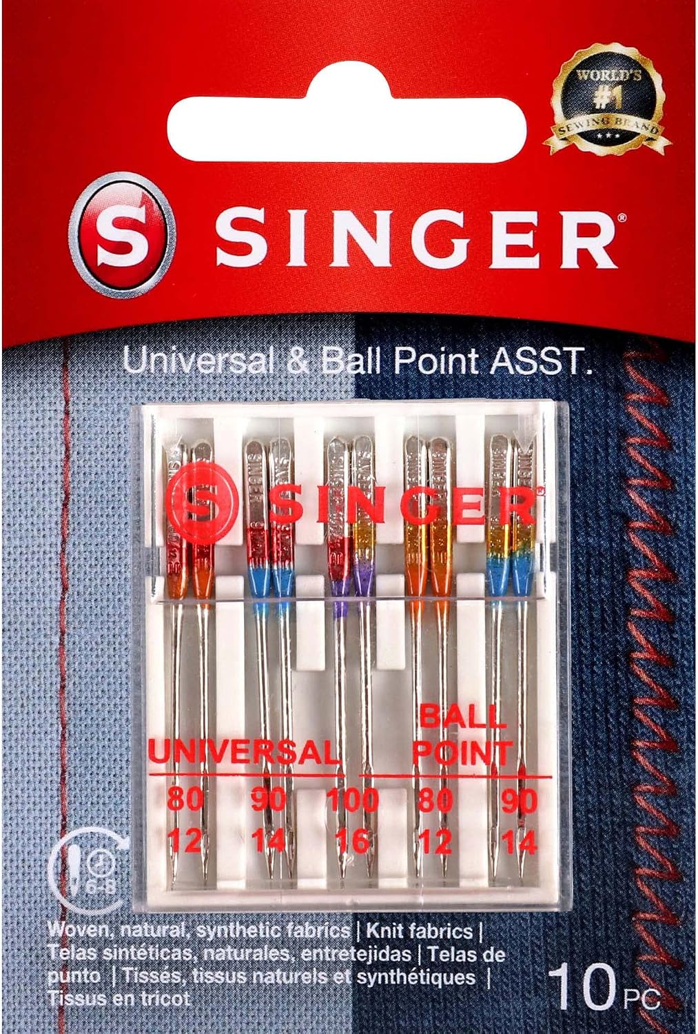 SINGER Universal Regular & Ball Point Sewing Machine Needles, Sizes 80/12, 90/14, 100/16 - 10 Count