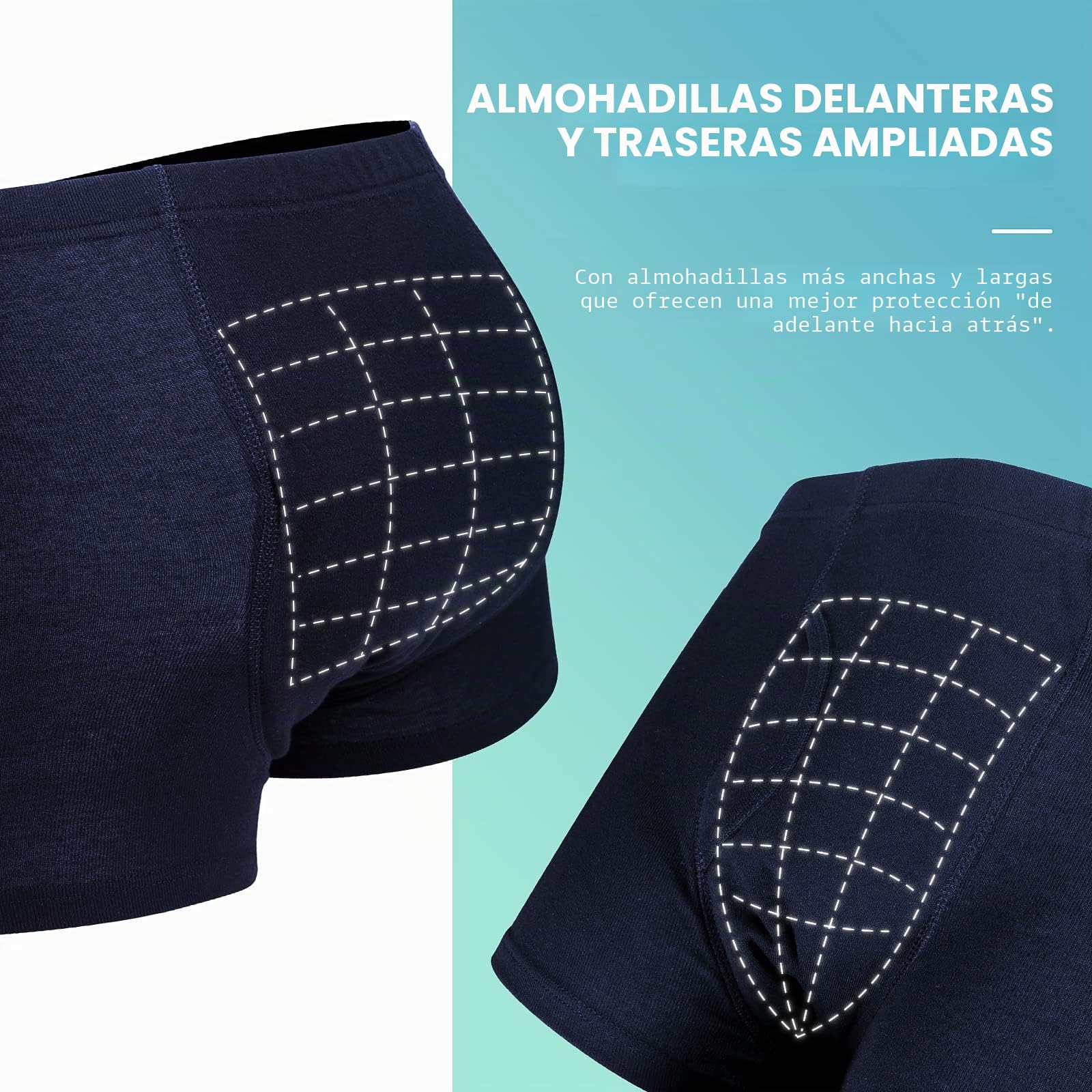3 Pares de Calzoncillos para Incontinencia Hombre 250 ml Boxer de Algodón Lavable y Reutilizable con Almohadilla Absorbente Ropa Interior Absorbente Azul Talla M