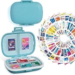 DIY Pocket Pharmacy with Medicine Labels, Travel Pill Organizer with 189 Medicine Labels & 64 White Stickers, 8 Compartments Portable Pill Case Small Daily Weekly Pill Container Medication Box (Blue)