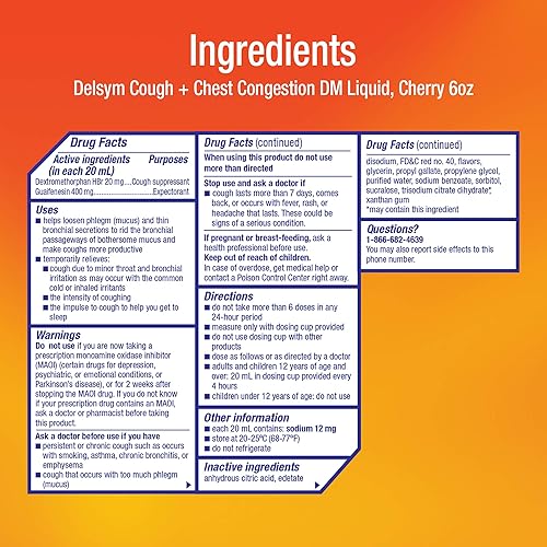 Miniatura 3 de Delsym Max Strength Delsym Cough Plus - Líquido DM para la congestión del pecho, sabor a cereza, 6 onzas líquidas, alivia la tos, la congestión del