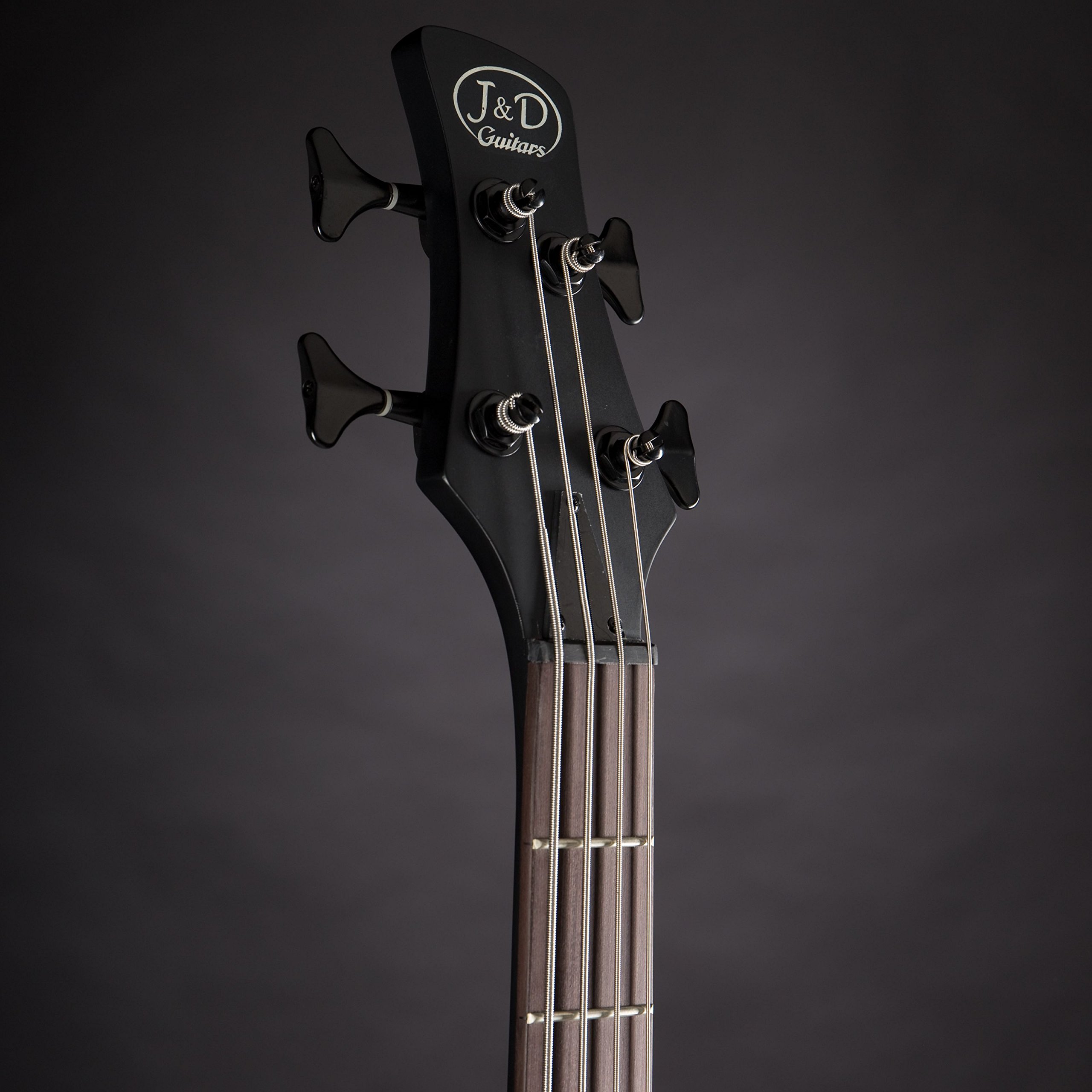 J & D E-Bass, Bass Gitarre mit 4 Saiten und Erle Korpus, Bass mit Split-Coil Tonabnehmer und Single Coil, passive Elektronik, Special Bat Mark