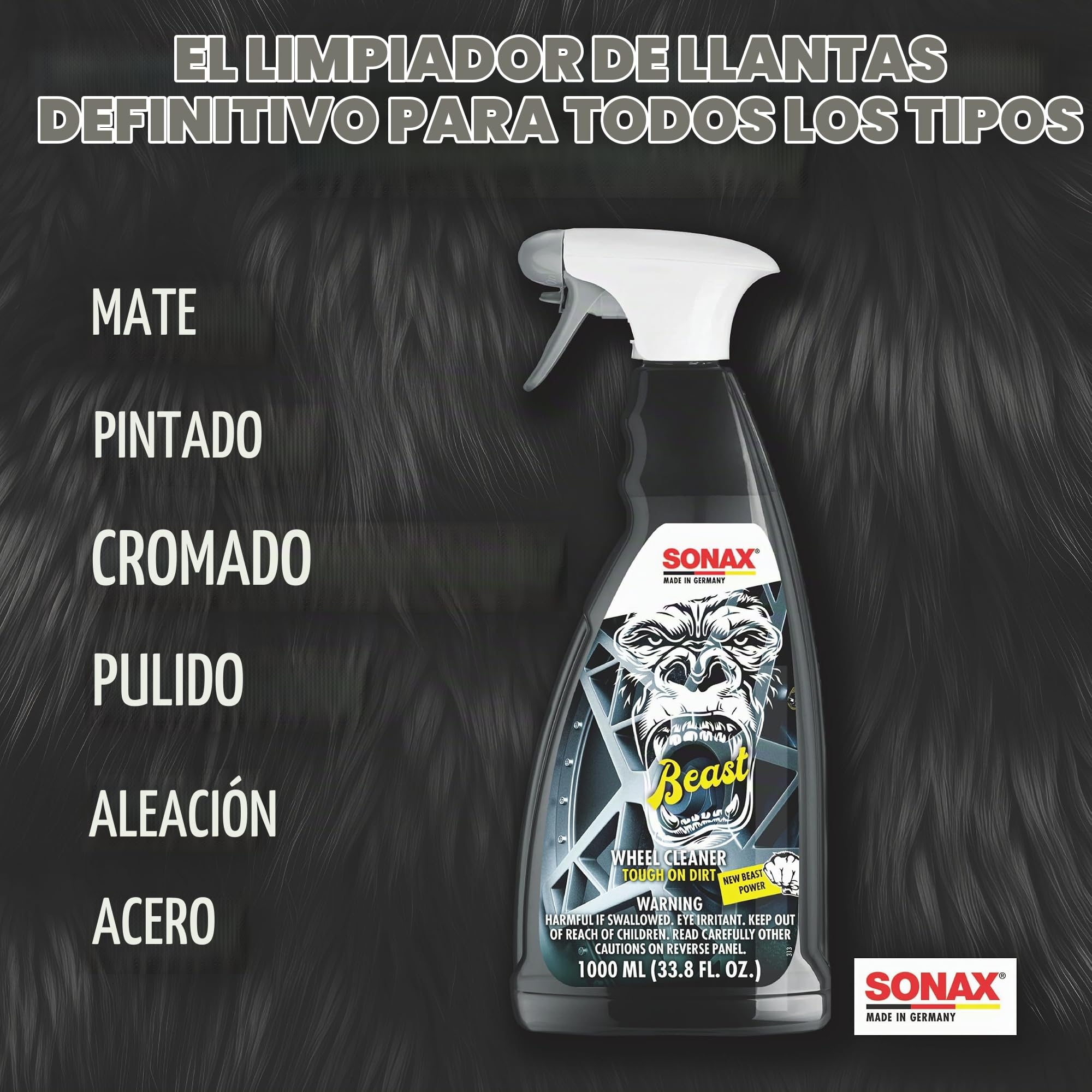 SONAX FelgenBeast 433300 Felgenreiniger 1l | Limpiador de llantas para todas las llantas pulidas, cromadas y mate y de aleación ligera