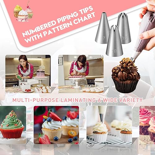 Miniatura 4 de Icing Piping Tips Set Premium - 12 pcs 304 Stainless Steel Piping Tip, 1 Food Storage Container, 10 Disposable Icing Bags, 3 PE Cake Scrapers.