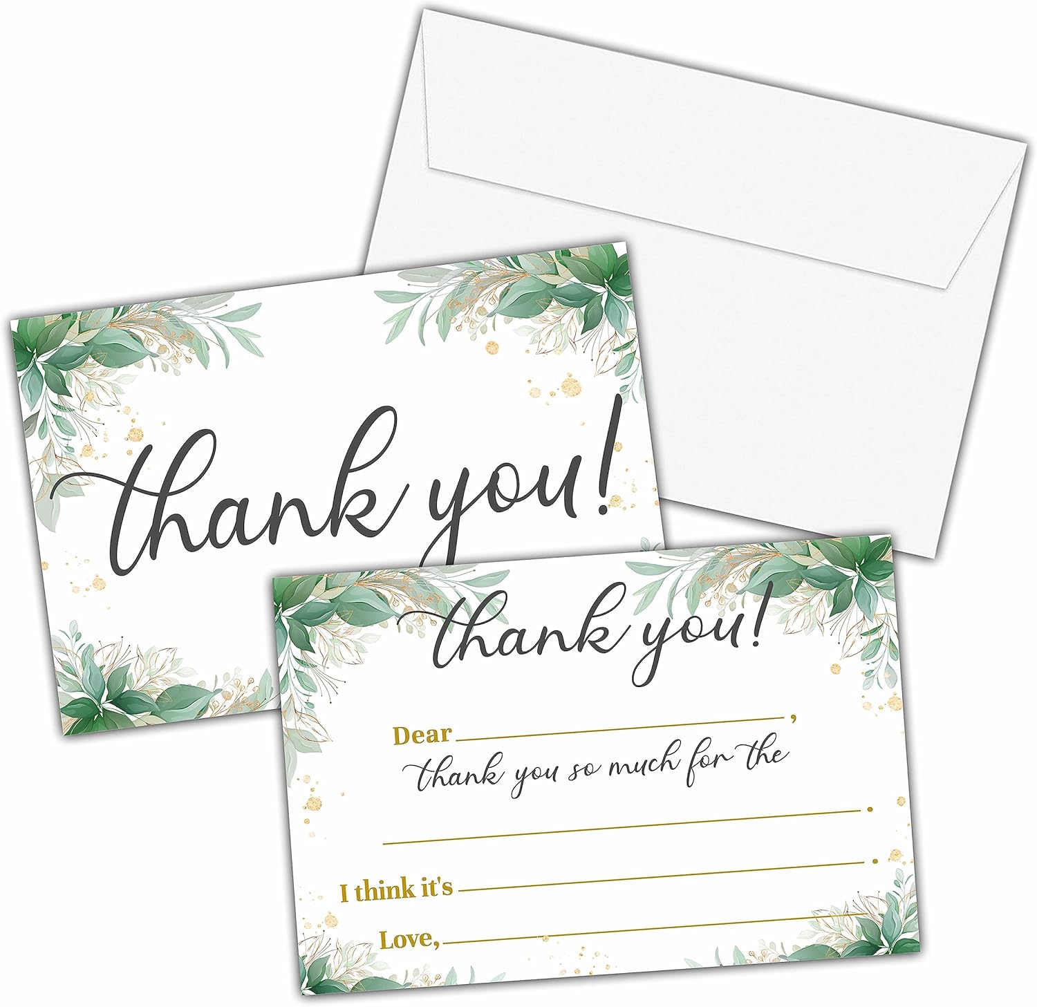KFNER Greenery Thank You Cards, Gold Foil Fill In The