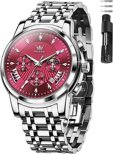 OLEVS Watches for Men Dress Watch Chronograph Luxury Stainless Steel Big Face Men Watches Multi-Function Easy to Read Diamond Roman Numerals
