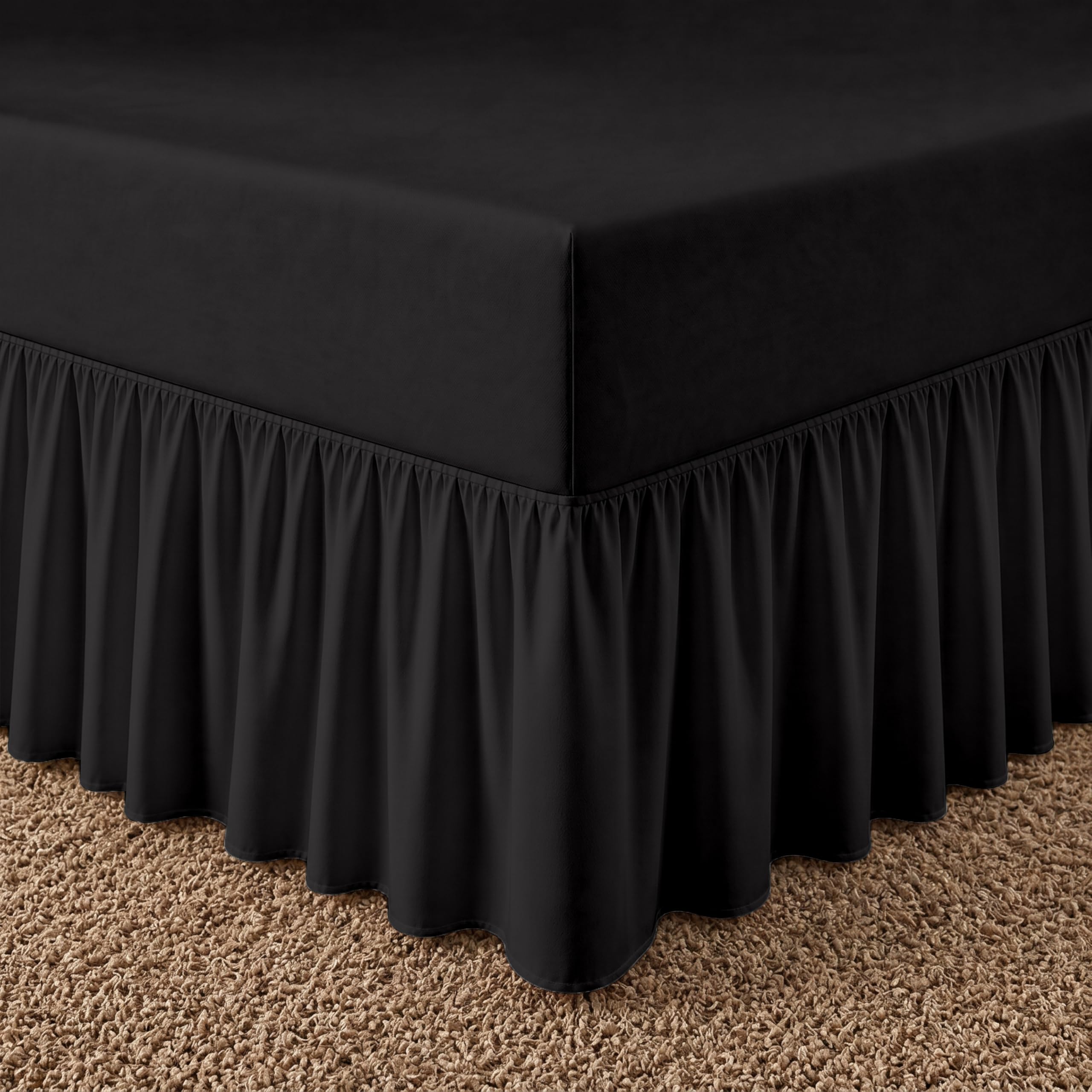 Rohi Luxury Deep Fitted Valance Sheet Double - Easy Care Plain Dyed Valance Fitted Sheet with 30cm Deep Frill - Hypoallergenic - Fit over Mattress (Double, Black) — image 1