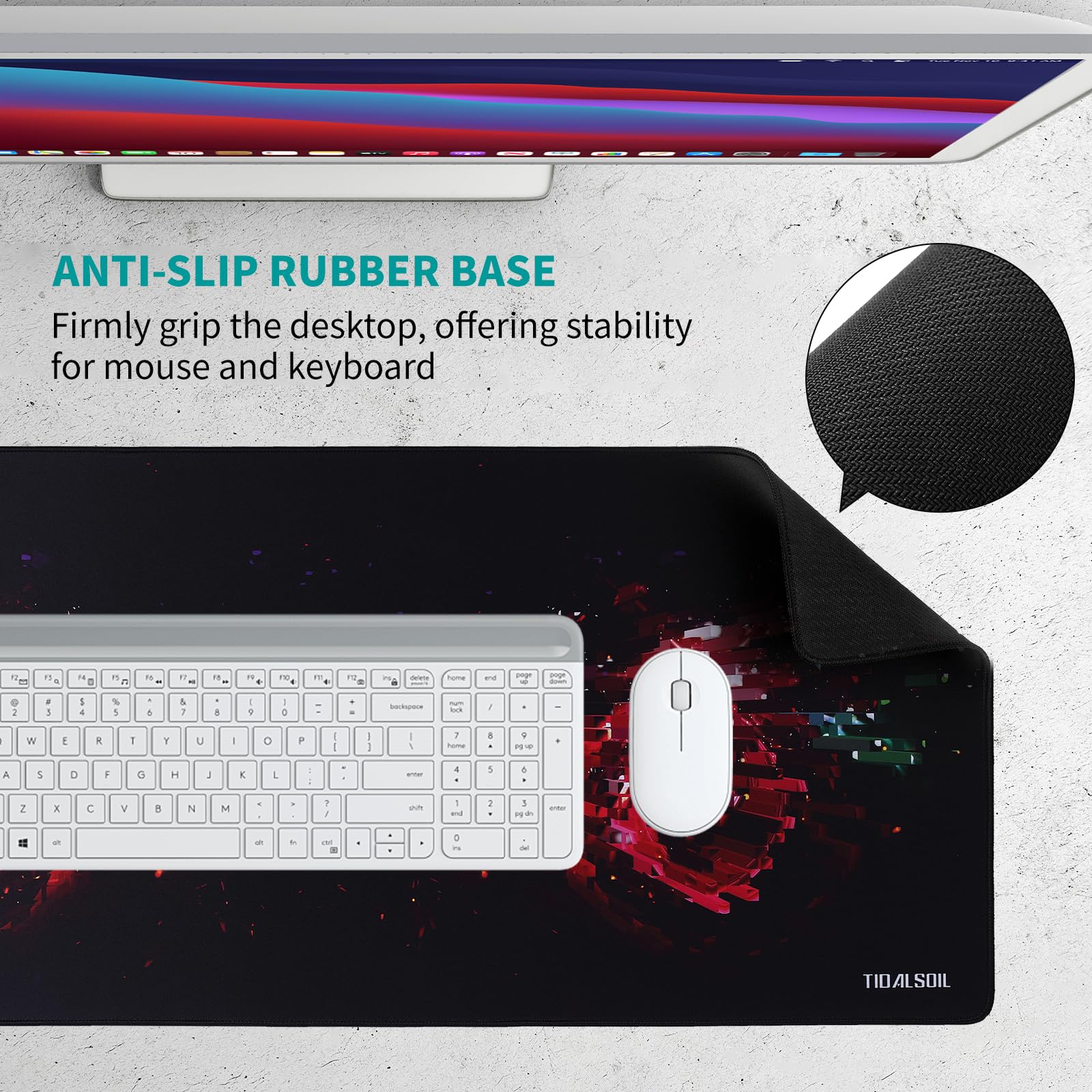 TIDALSOIL Alfombrilla de mouse grande para juegos de 35.4 x 15.7 pulgadas, almohadilla de escritorio extendida de gran tamaño con base antideslizante, bordes cosidos, superficie lisa para teclado,