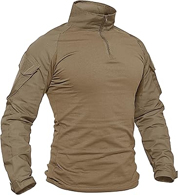 TACVASEN Men's Tactical Shirt Long Sleeve Combat Shirt 1/4 Zip with Pockets Military Army Paintball Airsoft Breathable