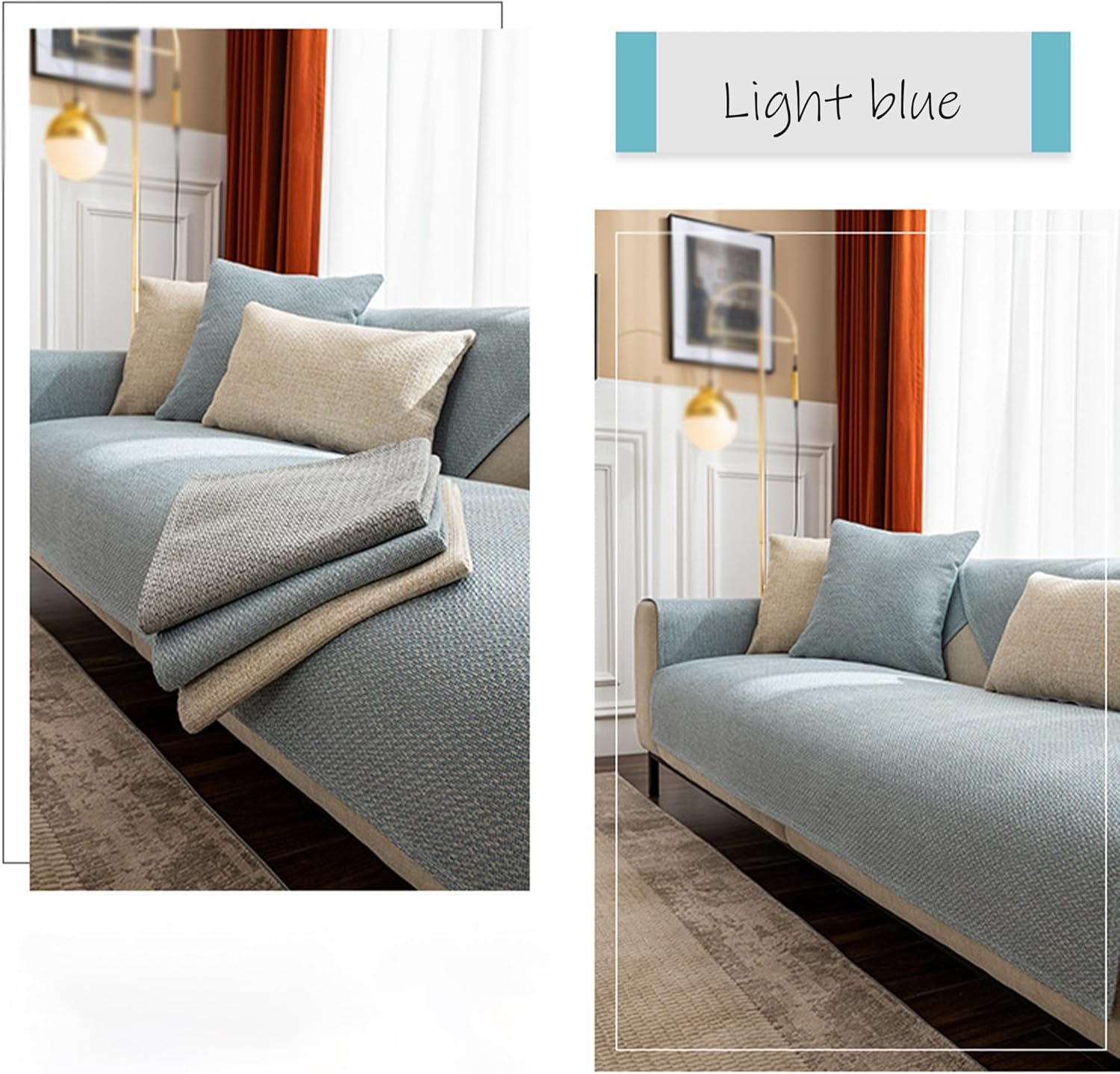 Linen Couch Cushion Covers Sofa Protector, Removeable Replacement Covers Universal Durable Anti Slip Non-Sticky, for Sectional Sofa Suitable for all seasons ( Color : Light blue , Size : 35x35in )