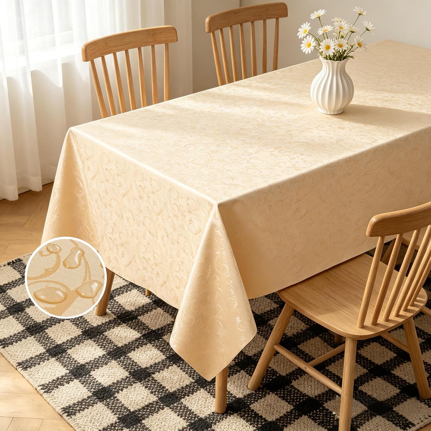 Rectangle Vinyl Tablecloth, Heavy Duty PVC Summer Table Cloth Rectangle Tables - 100% Waterproof, Wipeable & Oil Spill Proof, Heat Resistant for Table Cover for Kitchen, Dining (60 * 84)