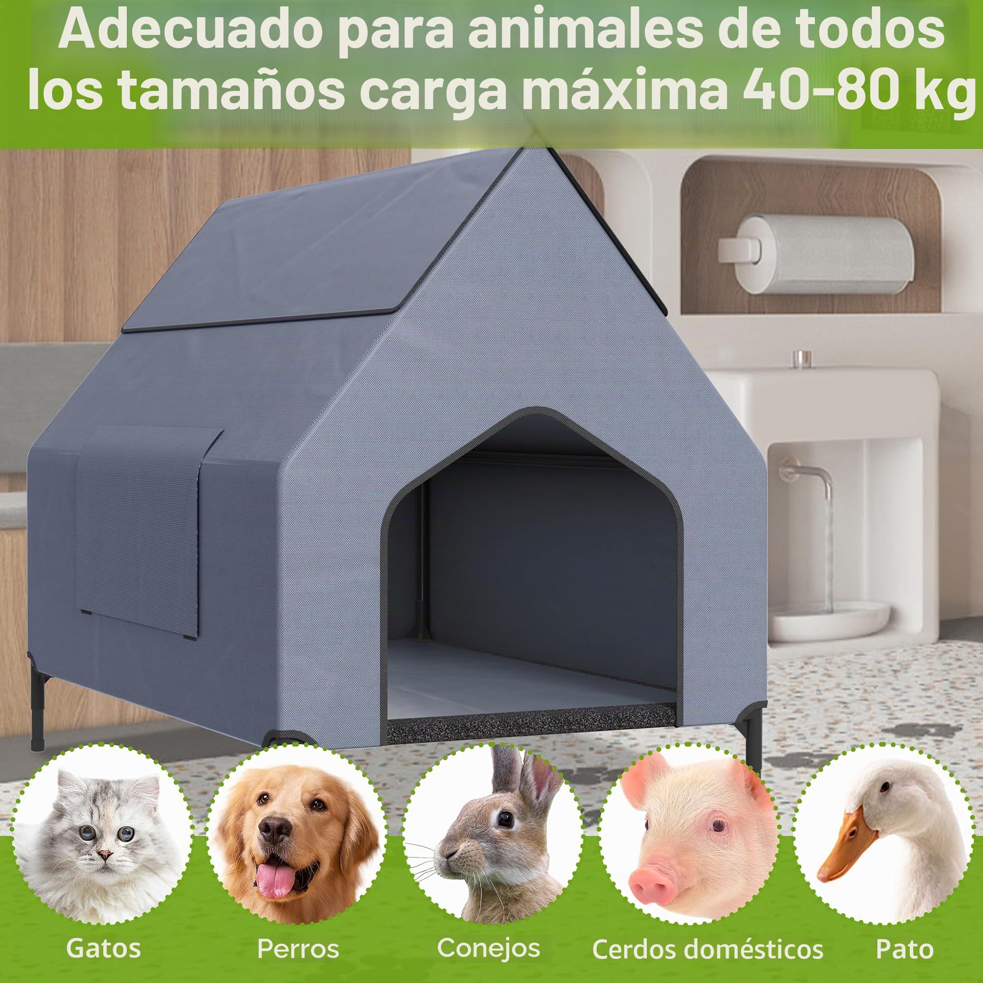 UISEBRT Cama para perros 2 en 1 cubierta y elevada con tapa extraíble, tienda de campaña para perros de exterior para perros pequeños y medianos de hasta 40 kg, ideal para jardín, 91 x 65,5 x 86,5 cm