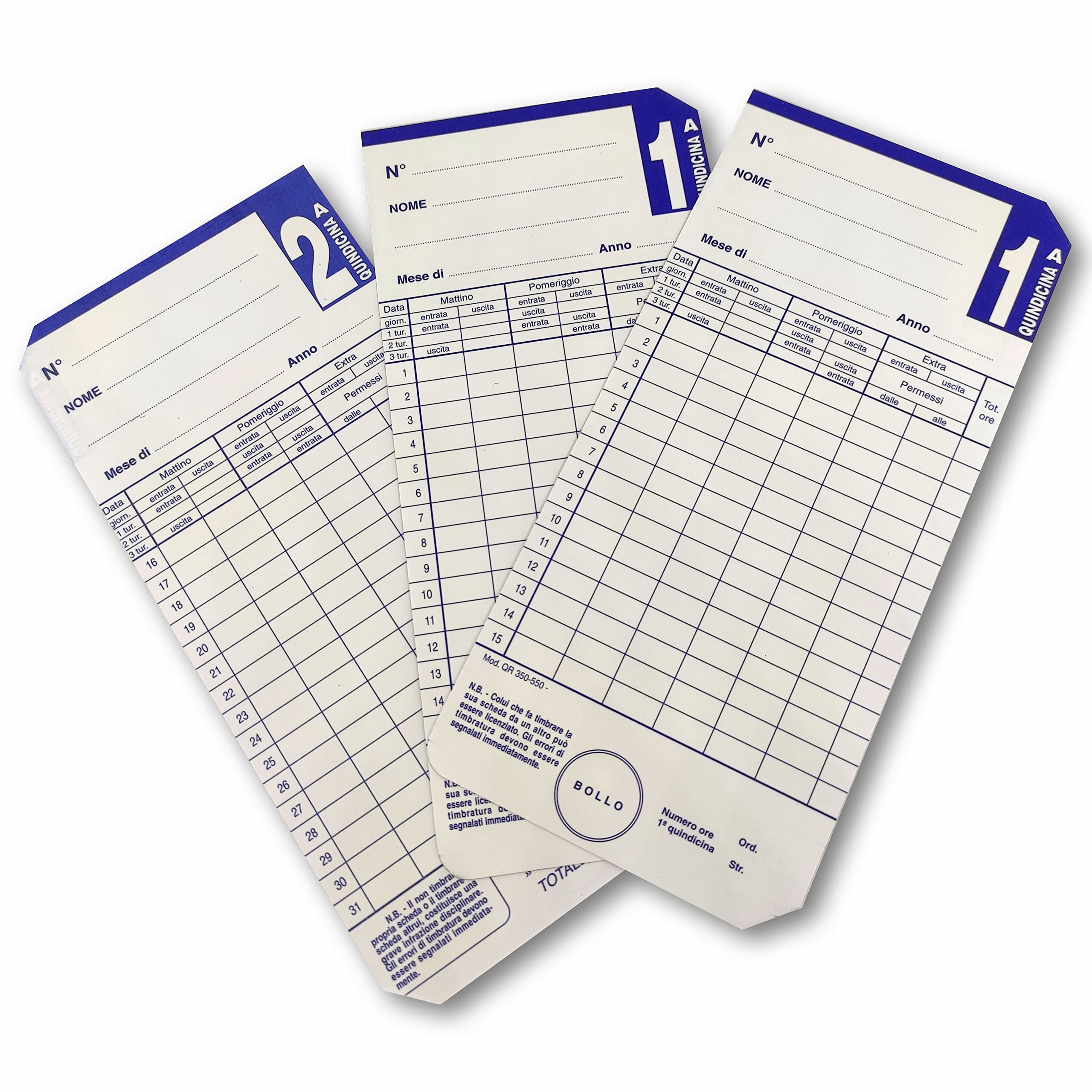 X-TIME SERVICE | 100 Cartellini Mensili QR350-550 da Timbrare per l'Orario di Lavoro, compatibile