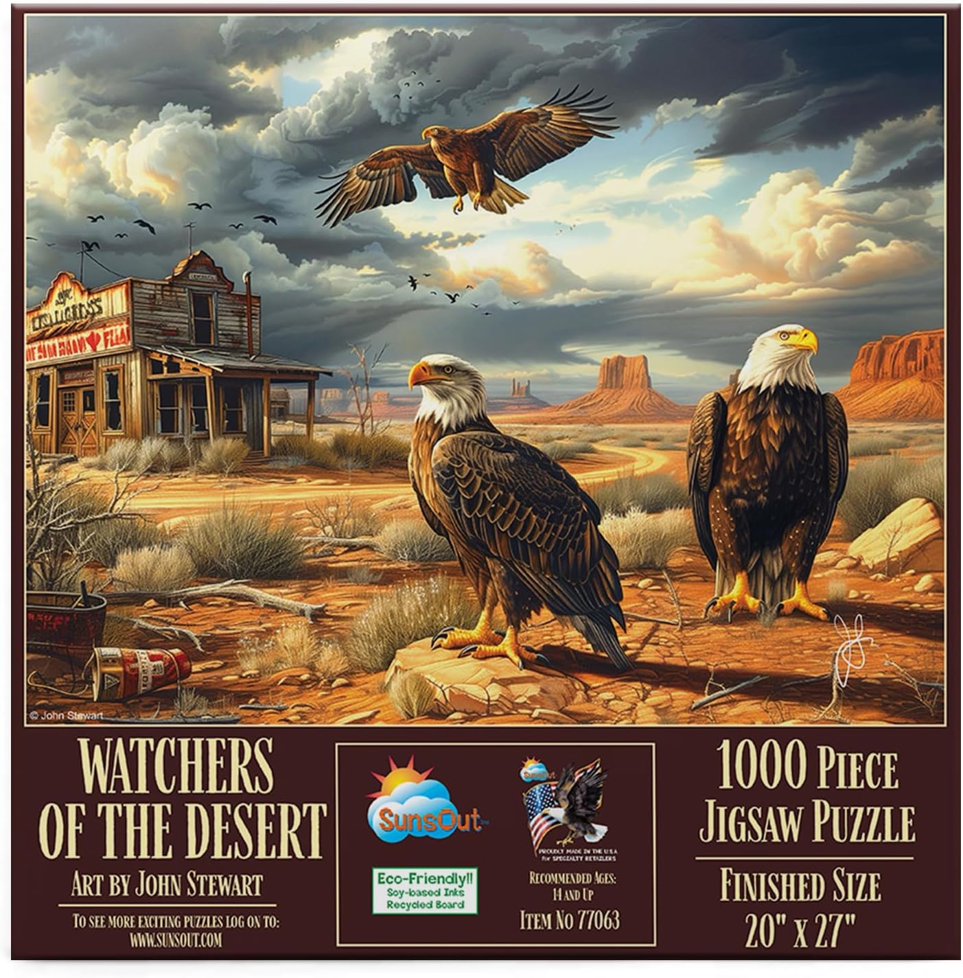 SUNSOUT INC - Watchers of the Desert - 1000 pc Jigsaw Puzzle by Artist: John Stewart - Finished Size 20" x 27" - MPN# 77063 - Eagle