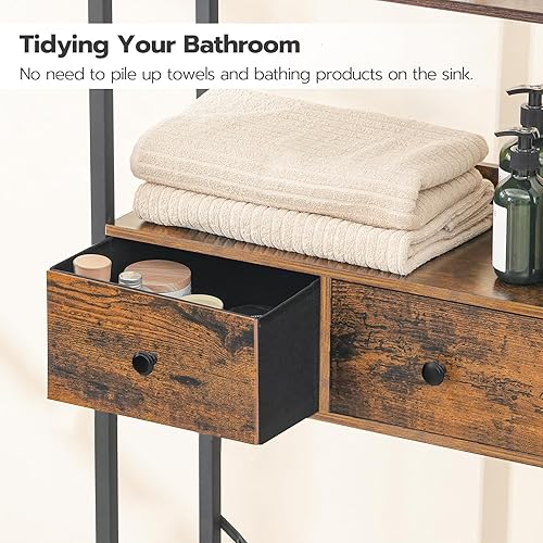 Miniatura 8 de HOOBRO Almacenamiento sobre el inodoro con 7 estantes y 2 cajones, organizador de baño independiente, ahorro de espacio de baño industrial, estante