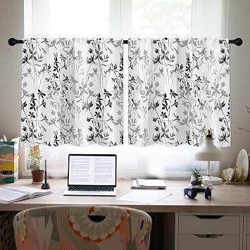 Black Grey Floral Curtains Valances for Windows Over Sink Flower Valance