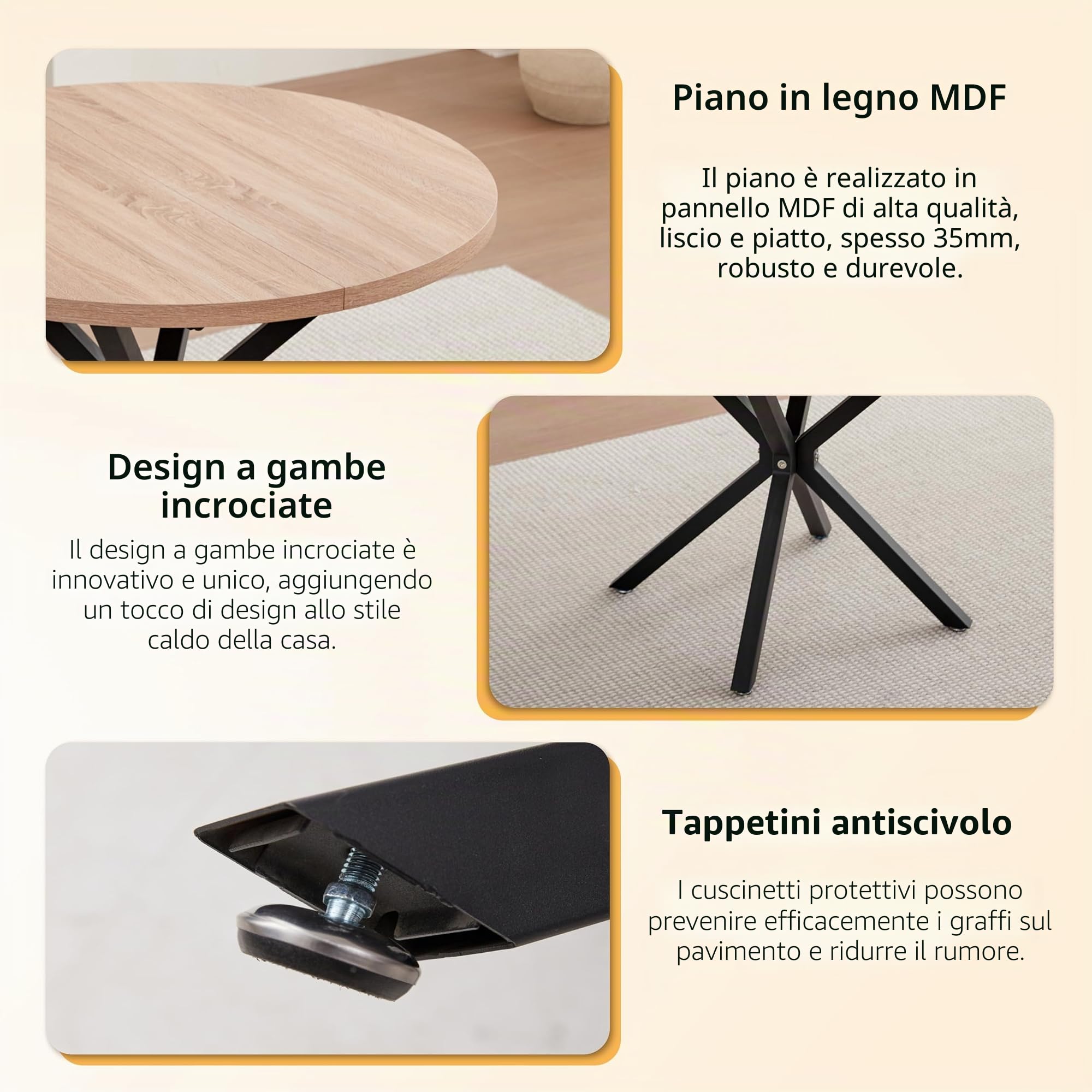 Set di 4 Sedie per Tavolo da Pranzo, Tavolo da Pranzo Rotondo in Legno da 100 cm, Sedie Moderne Impilabili per Sala da Pranzo, Cucina, Soggiorno (Chiaro + Kaki)