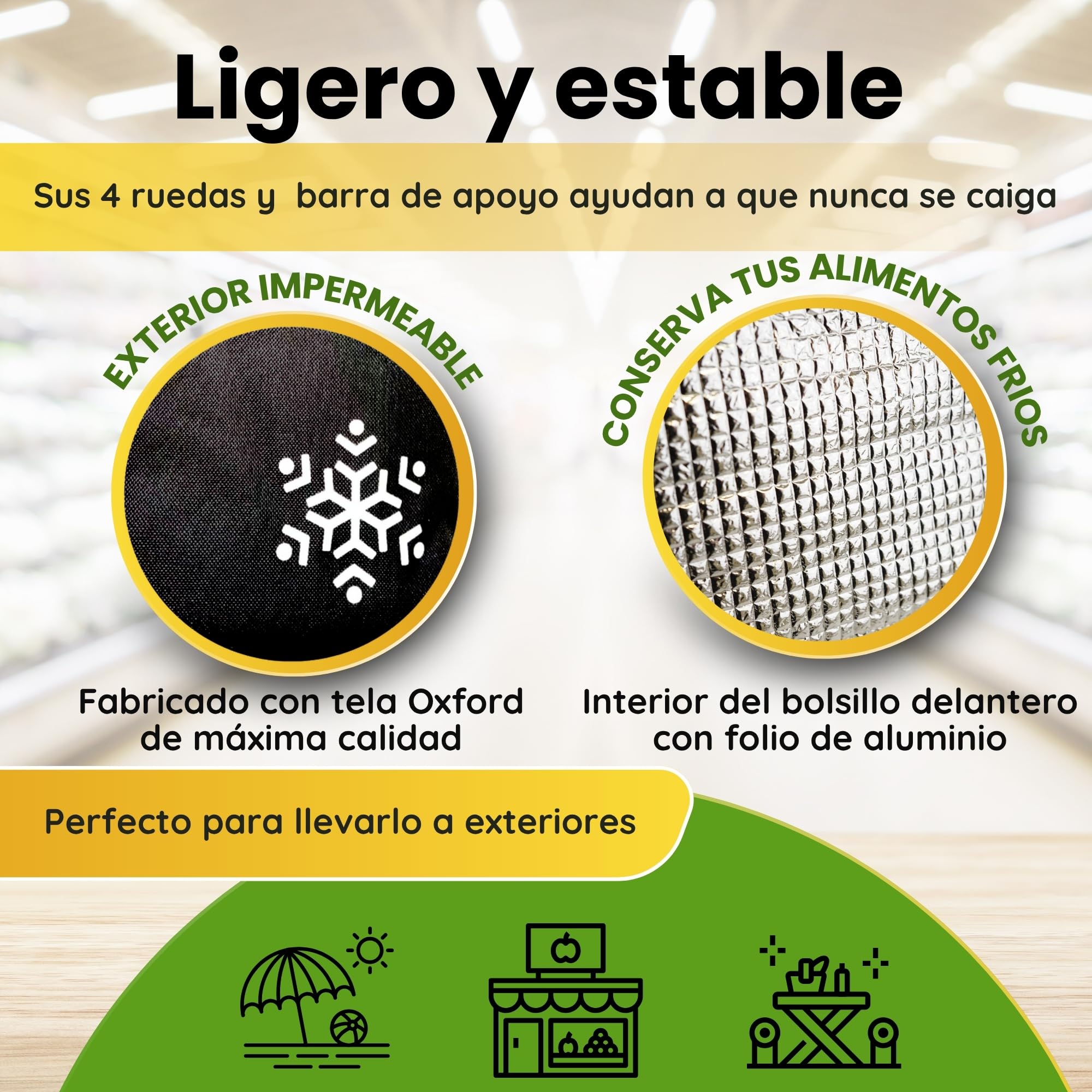 POPYS® Carro de la Compra de 50L + Gancho Multiusos de Regalo con Compartimento Refrigerante | Carrito Compra de 4 y 2 Ruedas Ideal para Supermercado (Requiere Montaje) (Negro.) — view 5