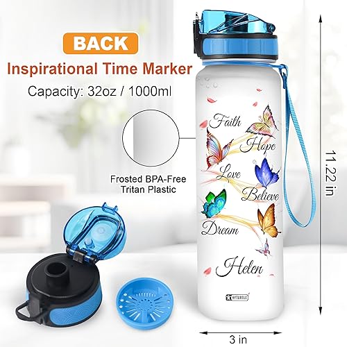 Vista 13 de Hyturtle Botella de agua motivacional personalizada con texto en inglés "Just A Girl Who Loves Butterflies", botella de agua motivacional