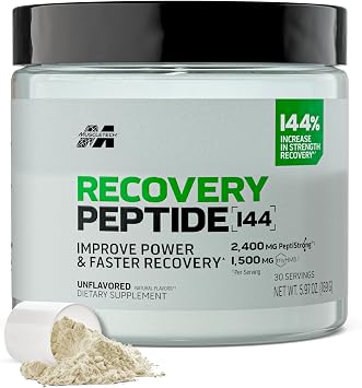 MuscleTech Recovery Peptide Powder - 2400mg of PeptiStrong for Faster, Improved Muscle Strength & Recovery - HMB, Calcium & Protein Helps Maintain Muscle Health - Unflavored, 144