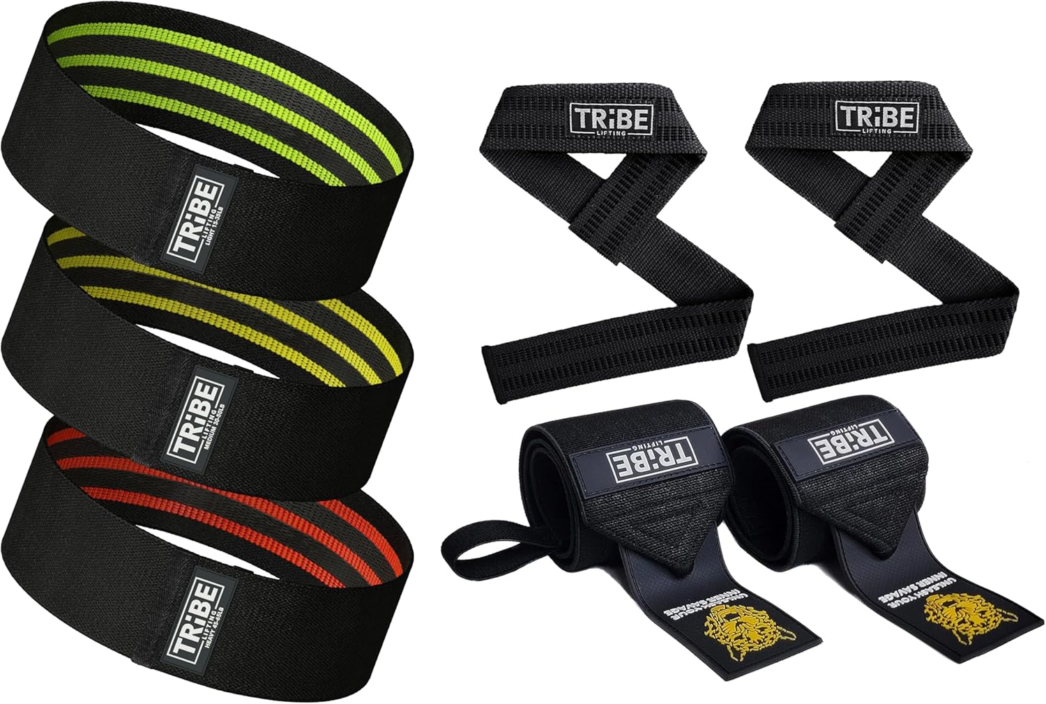 Fabric Resistance Bands for Working Out and Heavy Duty Wrist Wraps and Lifting Straps (Black)