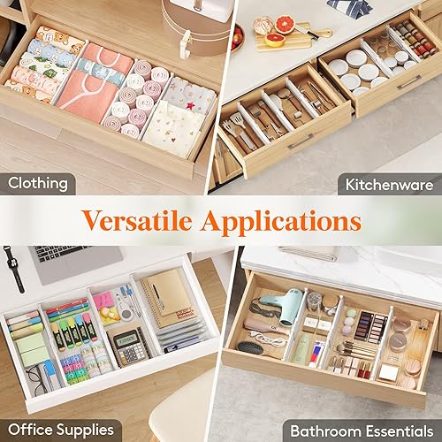 Miniatura 7 de Lifewit Paquete de 9 separadores de cajones de 4 pulgadas de alto, divisor de cajones de 10.5 a 16.5 pulgadas para ropa, organizadores de cajones