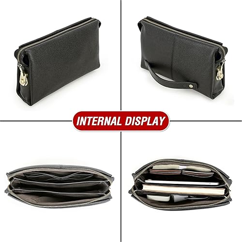 Vista 63 de Funda de piel de grano superior para hombre y mujer, múltiples bolsillos/ranuras, RFID de gran capacidad para tarjetas, cheques, dinero, pasaporte