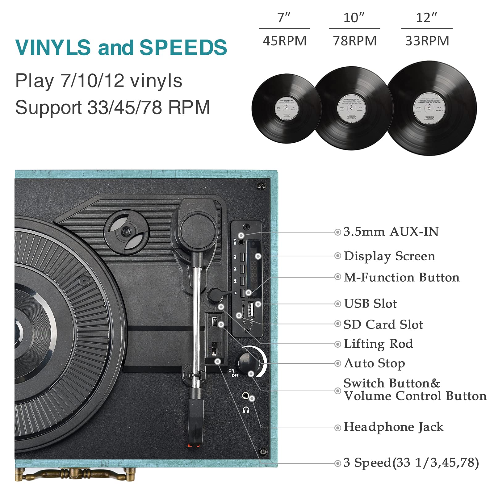 Record Player with Speakers Vinyl Record Player Wireless Turntables for