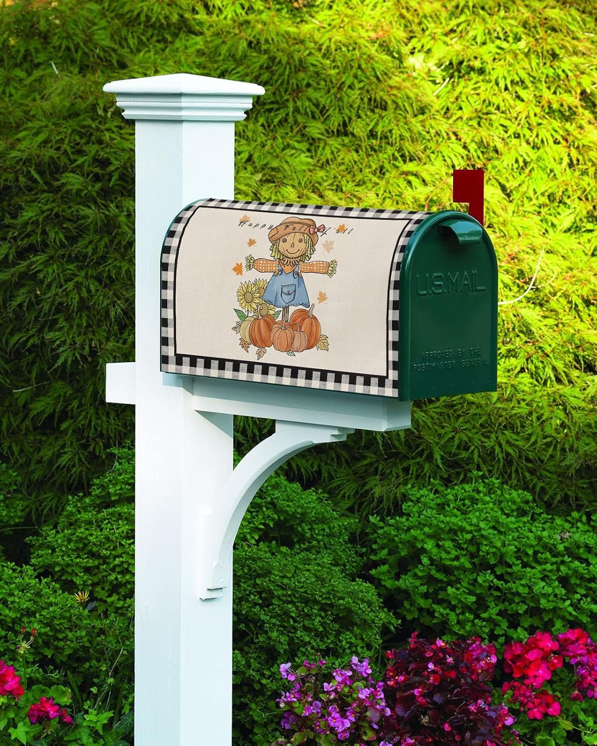 Autumn Pumpkin Scarecrow Mailbox Cover - Spring Summer Fall Winter Magnetic Mailbox Covers Décor Accessories for Outdoor Garden Wraps Post Letter Box Cover,Small Fall Thanksgiving Sunflower Plaid
