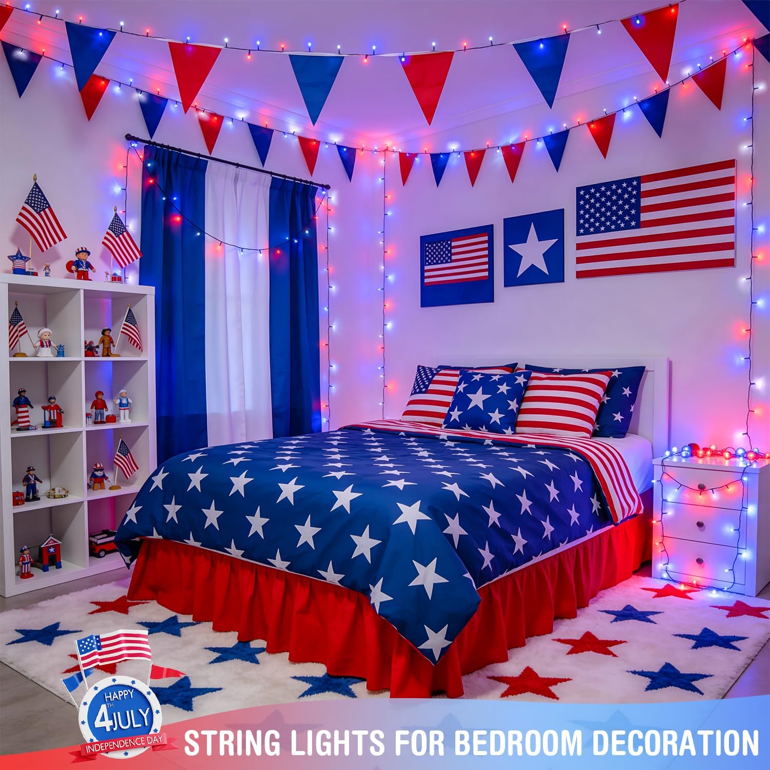 JMEXSUSS 250 LED Red White and Blue Lights for 4th of July Decorations - 91.5ft Connectable Patriotic Lights Outdoor Waterproof with 8 Modes for Home Yard Patio Party Decor