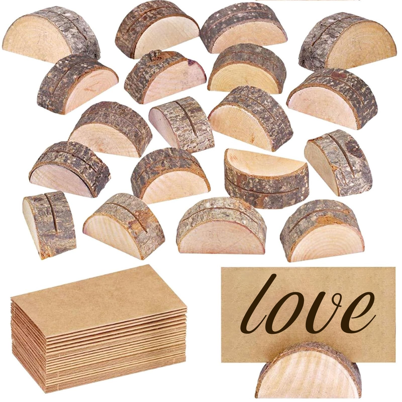 20 Piezas Porta Tarjetas de Mesa, Porta Tarjetas de Madera para Bodas, con 20 Tarjetas de Papel Kraft para Bodas y Fiestas
