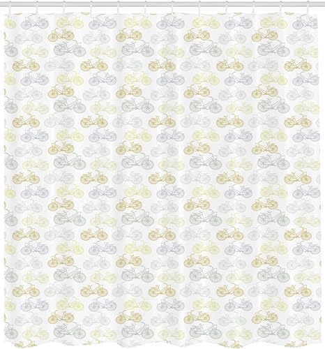 Diseño de cortina de ducha por Ambesonne, clásico de Bicicleta Bicicleta dibujos de colores pastel retro paño de Fondo Blanco, estilo juego de