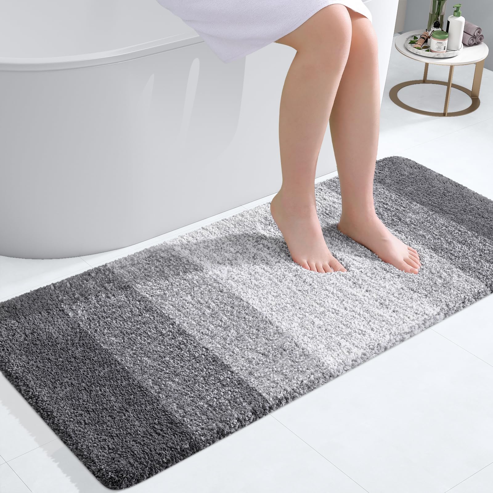 OLANLY Bathroom Runner Rugs Mat 44x20, Extra Soft Absorbent Microfiber Bath Rugs, Rubber Backing, Quick Dry, Washable Long Bath Mats for Bathroom Floor, Tub and Shower, Home Decor Accessories, Grey