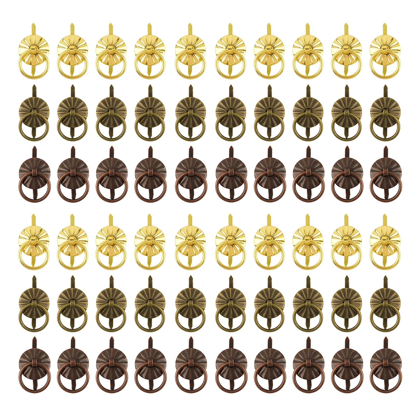 Metal Pull Ring Brads 60-pack Metal Brad European Style Ring Bronze Drawer Ring Mini Cabinet Knob Pattern Clip Metal For Diy Scrapbooking Crafts Decoration