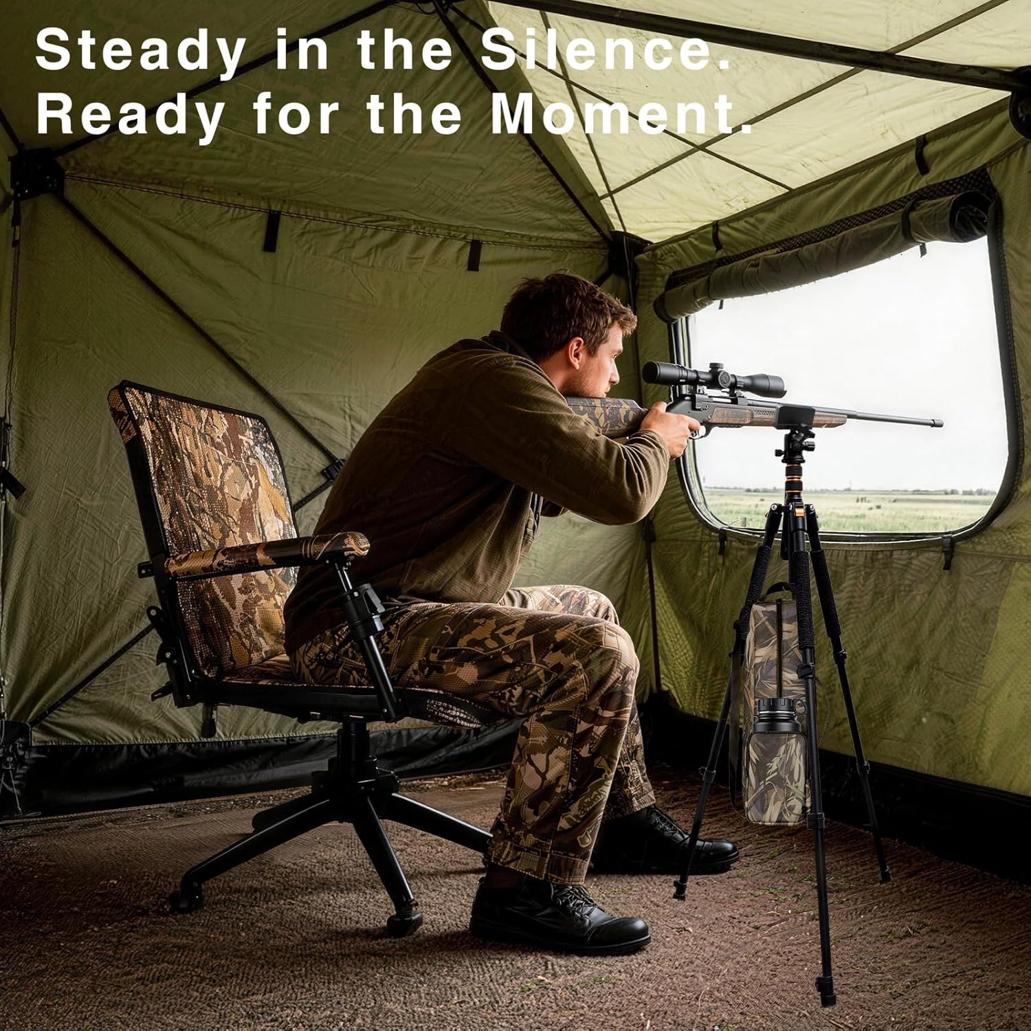 Hunting Tripod with Interchageable Head of V-Yoke and Vise Clamp,Shooting Rest for Rifles,Flexible and Sturdy Stand with Aluminum Frame,Custom Storage Bag,Easy to Folded and Carry