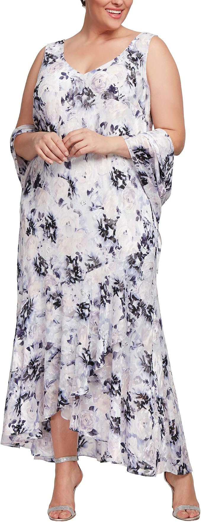 Tea Length Printed Chiffon Dress 