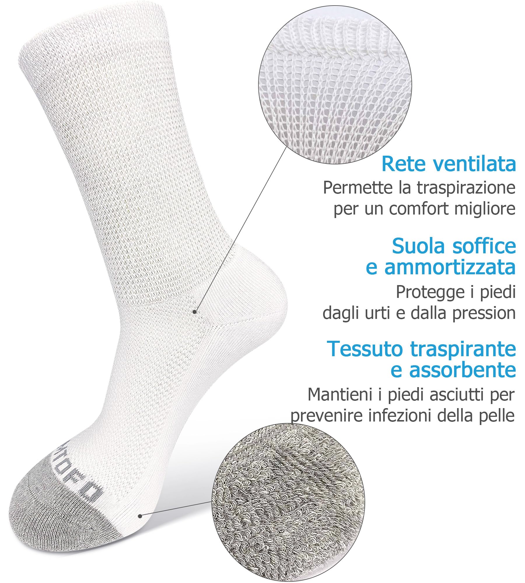 ZFSOCK Calze Uomo Senza Elastico Diabetici Calzini Senza Cucitura Donna 90% Cotone Extra Larghi Comodi Foderato in Spugna Nero Bianco Grigio 4 Paia