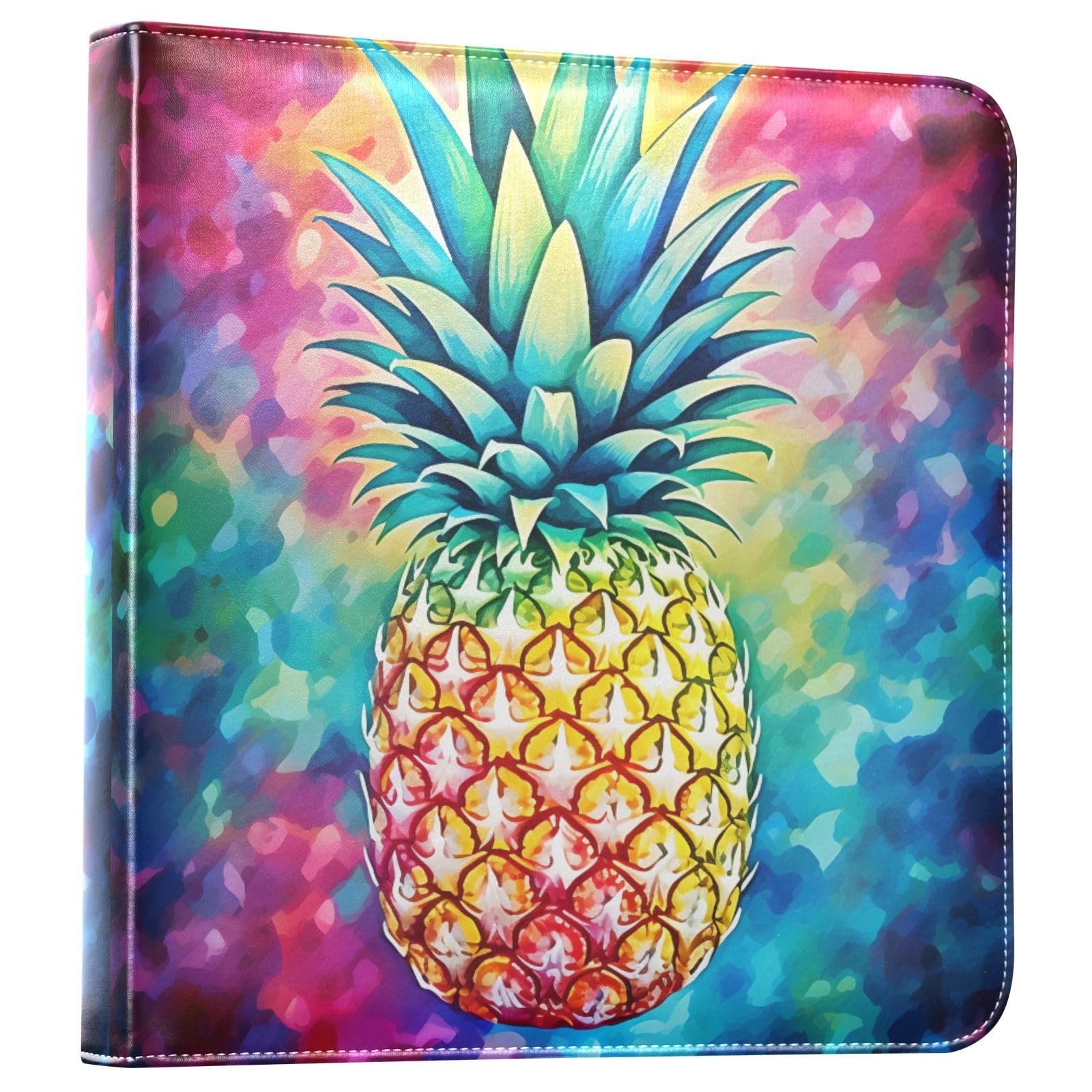 JIPONI Colorful Pineapple Large Photo Album, DIY Leather Cover Scrapbook Albums for 4x6 5x7 6x8 Pictures, Self Adhesive Memory Book for Wedding, Baby, Family