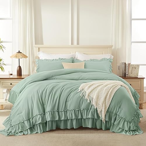 Miniatura 3 de Andency Juego de edredón de 3 piezas de color verde salvia, juego de edredón de 3 piezas, ropa de cama de microfibra suave y esponjosa ligera para