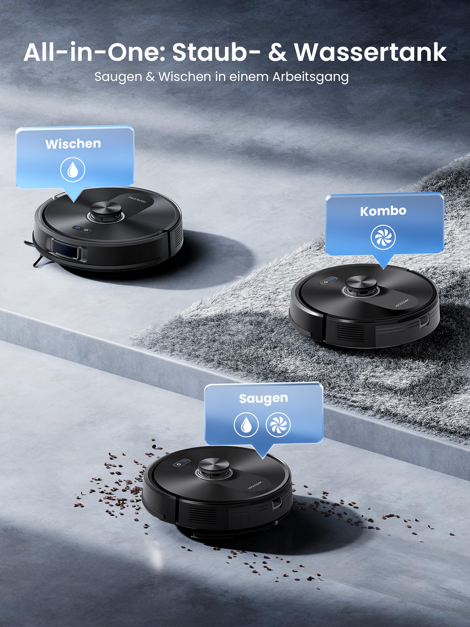 Proscenic Q10+ Saugroboter mit Wischfunktion, 10000Pa 200Min Staubsauger Roboter, Intelligentes Laser Navigation mit 5 Karten, Smarte Steuerung via App, Alexa & Siri Apple Watch, Hartböden, Teppichen