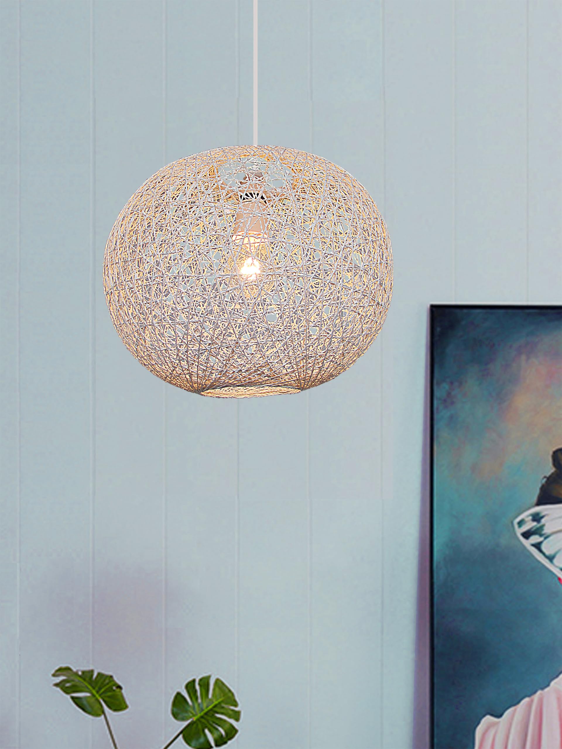 Large Rattan String Ball Pendant Lampshade - (White)
