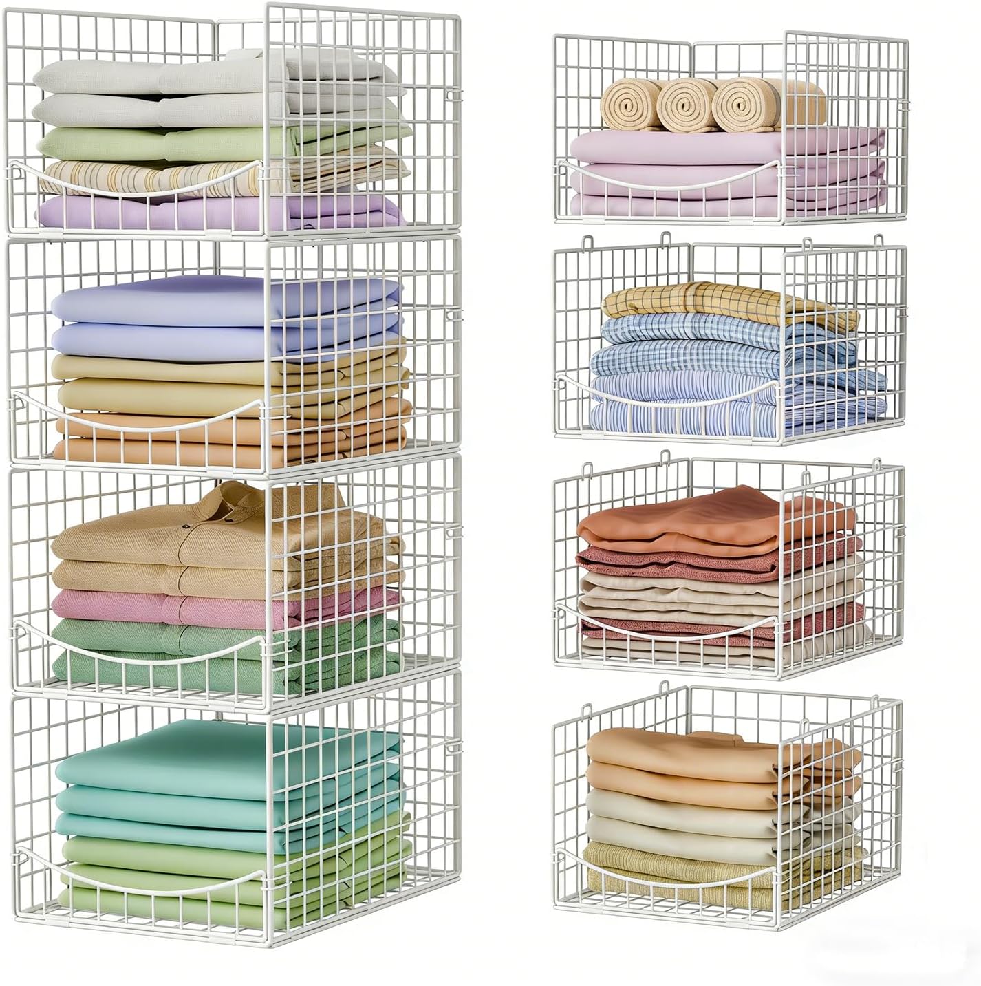 JKsmart 4-Tier Stackable Closet Organizer,Extra Large Clothes Storage Shelf,Clothing Cupboard Organizer System- Closet Wardrobe Storage Bins for Jeans, Pants, Sweaters,Purse,t-Shirt Organization