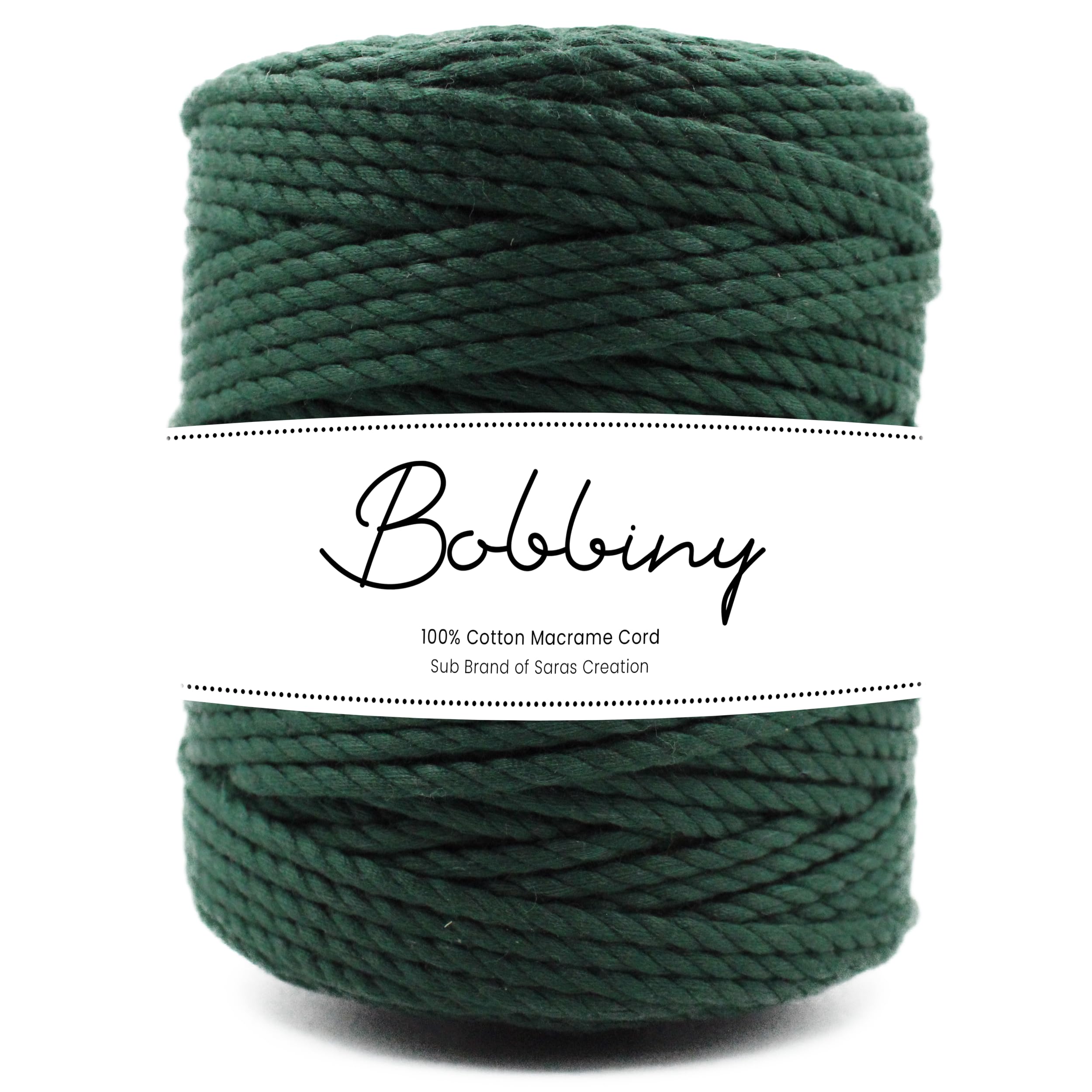 Bobbiny | 3 Ply Twisted Macrame Cotton Cord Dori (Roll Packaging) Thread for Macrame DIY and Other Projects | Army Green | 4mm,10 Meter