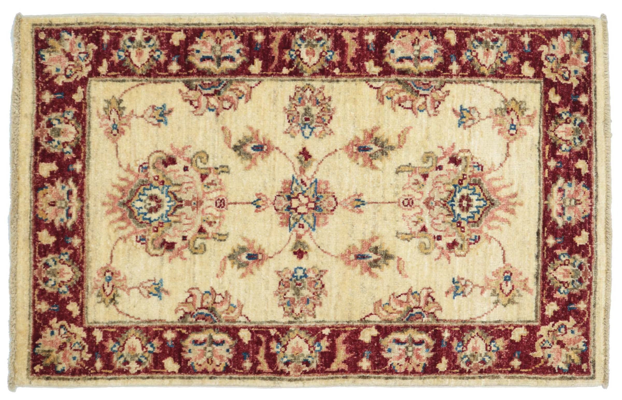 Tapis chobi ziegler afghan tissé main floral beige 60x90 cm