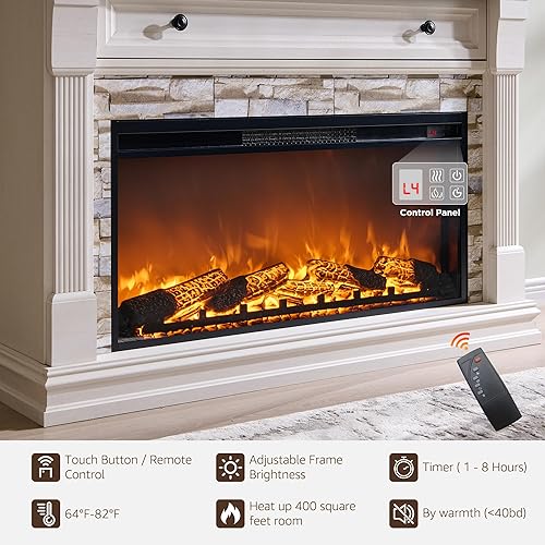 Miniatura 3 de OKD Mueble de TV con chimenea eléctrica de 52 pulgadas con repisa y gabinete, calentador eléctrico independiente de 36 pulgadas con control remoto,