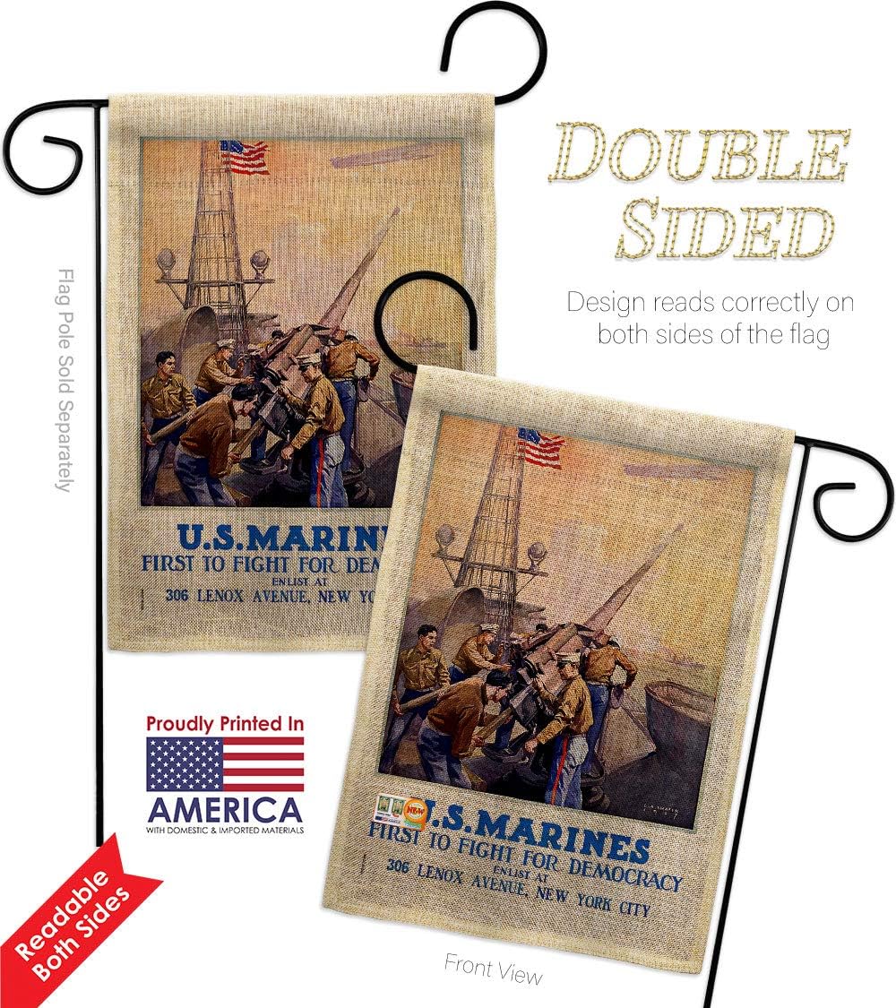 Marine Corps First to Fight Burlap Garden House Flags Set Armed Forces USMC Semper Fi United State American Military Veteran Retire Small Decorative Gift Yard Banner Double-Sided Made In USA 28 X 40