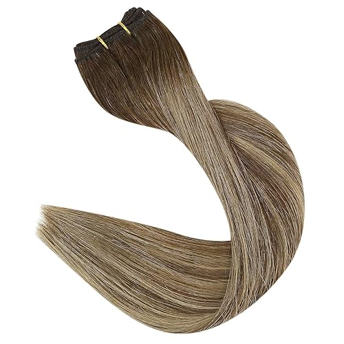 Miniatura 7 de Full Shine - Extensiones de cabello humano de 20 pulgadas, cosidas, castaño medio, ombré, degradado a rubio caramelo y castaño, 3.53onzas, cabello