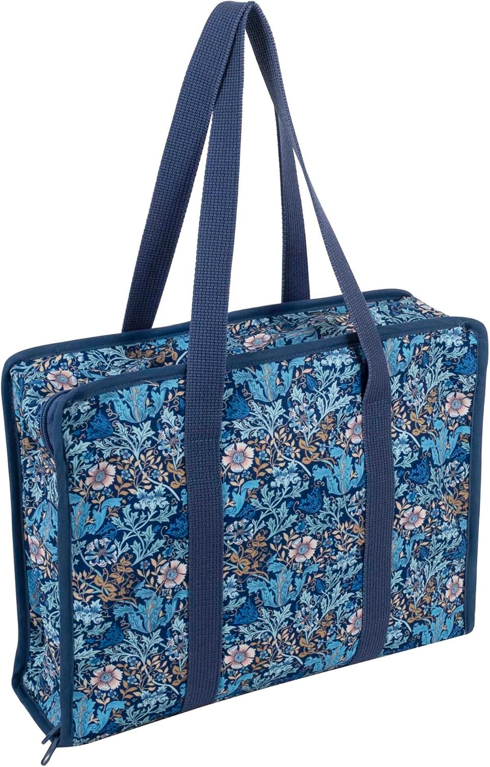 Hobby Gift Soft Craft Bag - Cotton Fabric with Classic Forest Floral Print Large Storage Space for Yarn, Projects and Accessories. Clear Pockets and Elastic Loops 26.5x10x34.5cm, multicoloured