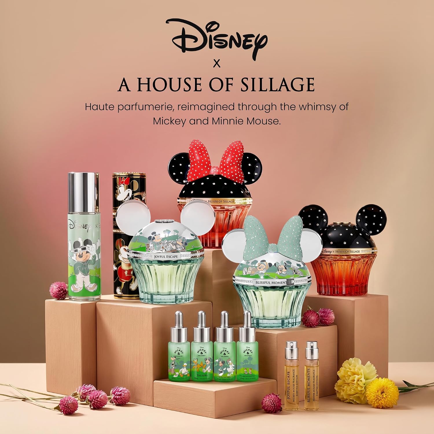 House of Sillage Minnie Mouse Parfum | Disney × House of Sillage Limited Edition - 75ml Hand-Painted French Glass Flacon with Swarovski® Crystal Bow Cap