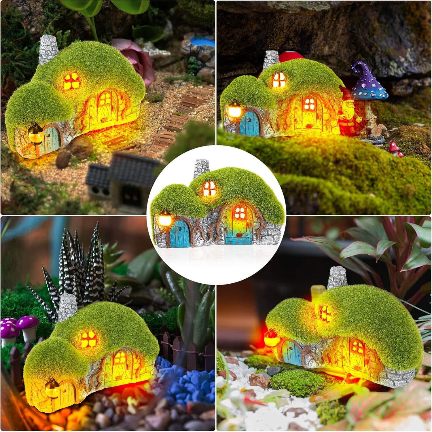 Garden Statues Outdoor Decor - Solar Fairy Houses Figurine Lights for Garden Yard Decor, 2 Pack - - 