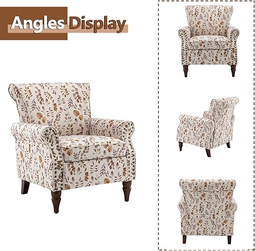 Miniatura 3 de HULALA HOME Silla moderna con respaldo de alas con patas de madera y cojín extraíble, cómodo sillón tapizado con ribete de cabeza de clavo, sofá